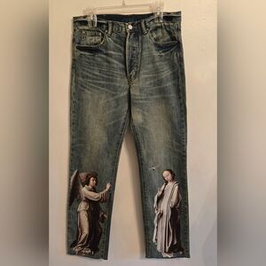 MNML Mens Angel Jeans Raw Hem  Straight Leg Waist 32 Streetwear